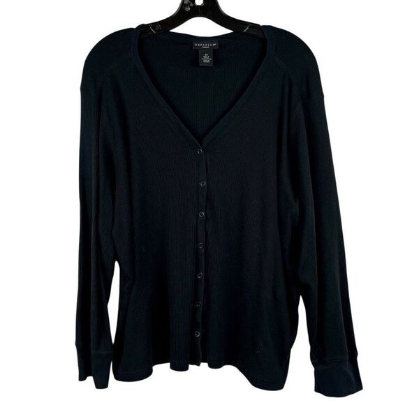 Rafaella Women’s Black Long Sleeve Ribbed Button Up Cardigan 2X - Picture 1 of 8